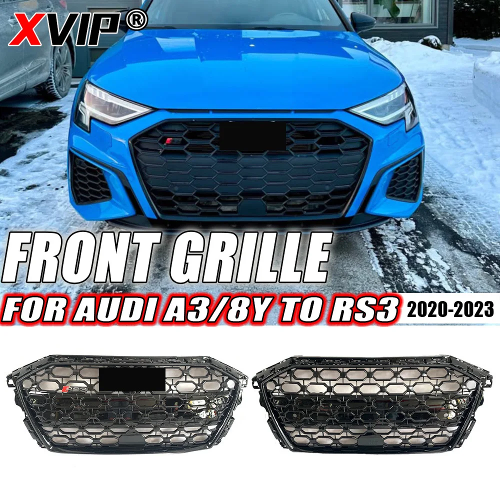 

XVIP All Glossy Black RS3 Style Honeycomb Trim Grill Fit For Audi A3 RS3 8Y 2020-2023 High Quality ABS Front Bumper Grille