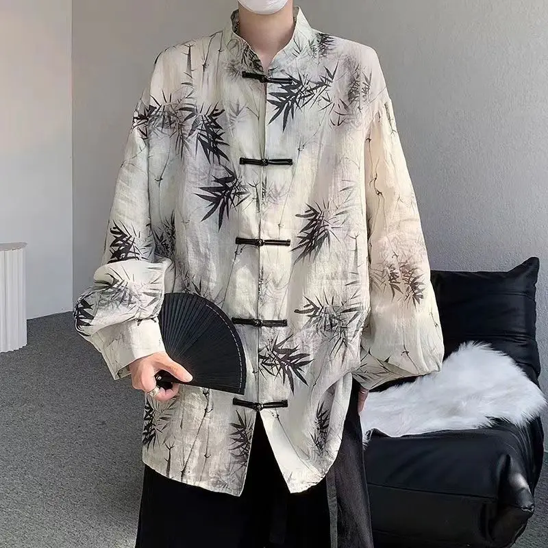 Men Women Chinese Style Hanfu Tops Pants Traditional Ethnic Kung Fu Jackets Trousers Cotton T-shirt Costume leaf Hanfu