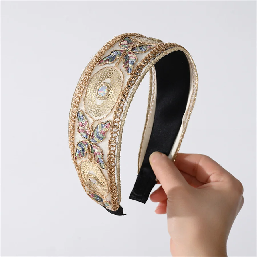 Advanced Female Ethnic Hairband Embroidery Flower/Leaf Headband Head Bezel for Women Cross Knotted Hair Hoop Headbands Headwear