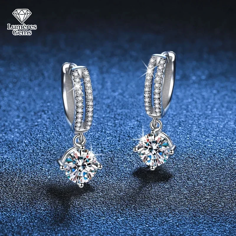 Lumière Gems Platinum PT950 Morganite Ear Pendants - Classic Four-prong Design - D Color - 1CT - Anti-allergic - Anniversary Gif