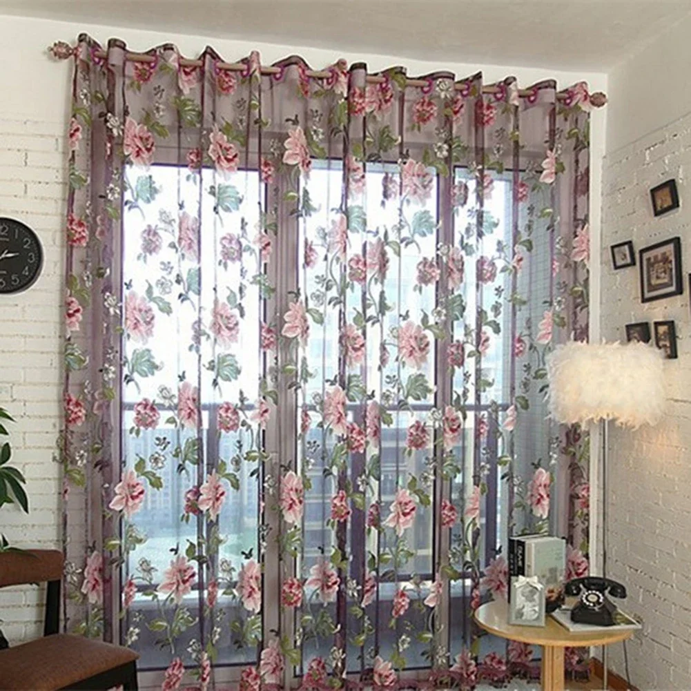 Peony Modern Tulle Curtains For Living Room Bedroom Floral Printed Voile Sheer Curtains For Window Tulle Curtains Drapes