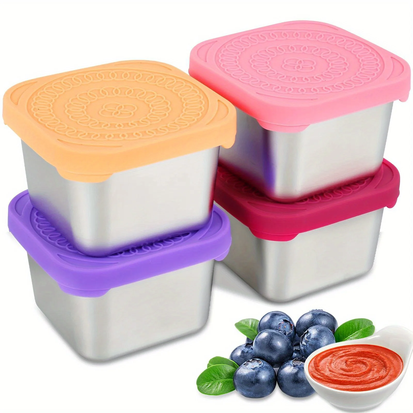 

Stainless Steel Snack Containers with Silicone Lids Leakproof Food for School, Office, And Travel - Rectangular Design, Hand W