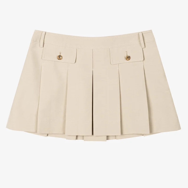 Falda acampanada de color puro de cintura baja Falda plisada coreana falda ort Falda universitaria Sle f-longitud Falda Mujer joven F...