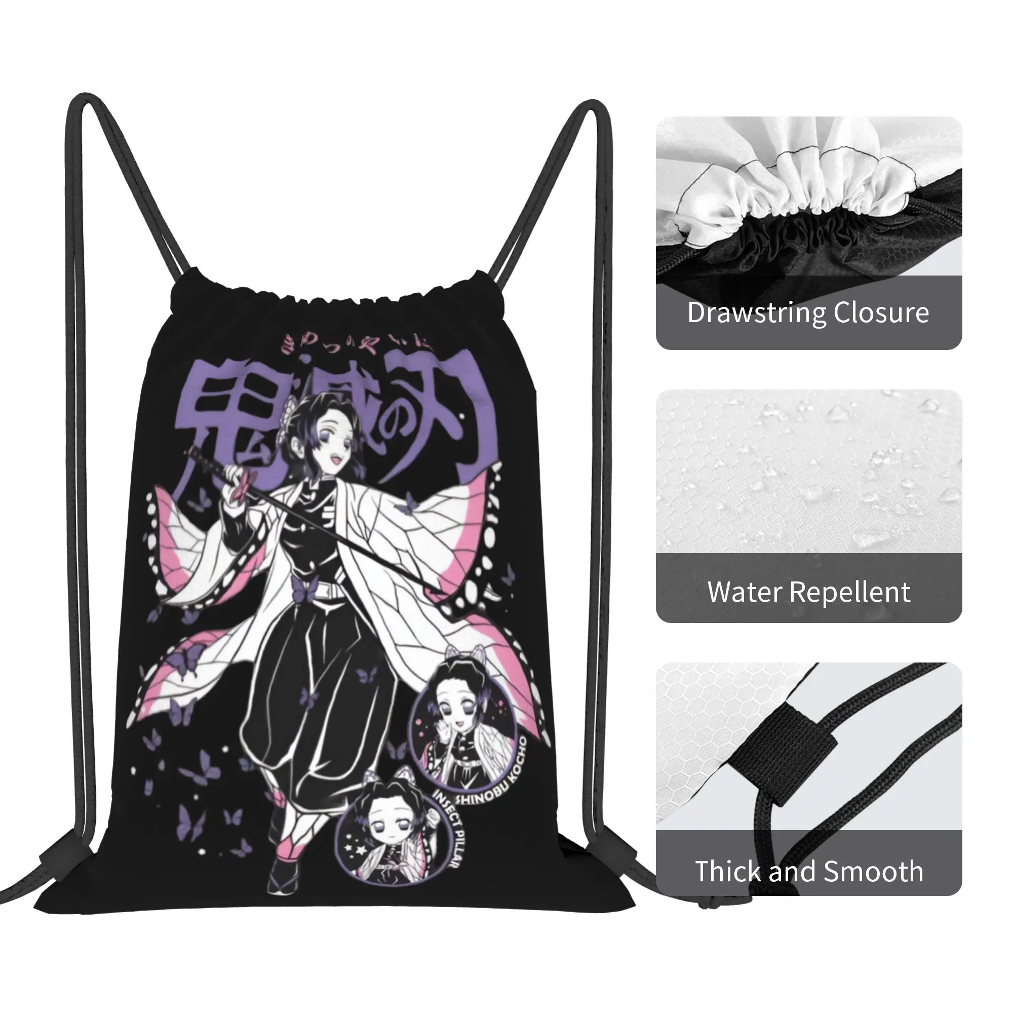 Custom Demon Slayers Drawstring Bags Women Men Lightweight Shinobu Kocho Sports Gym Storage Backpack view 4