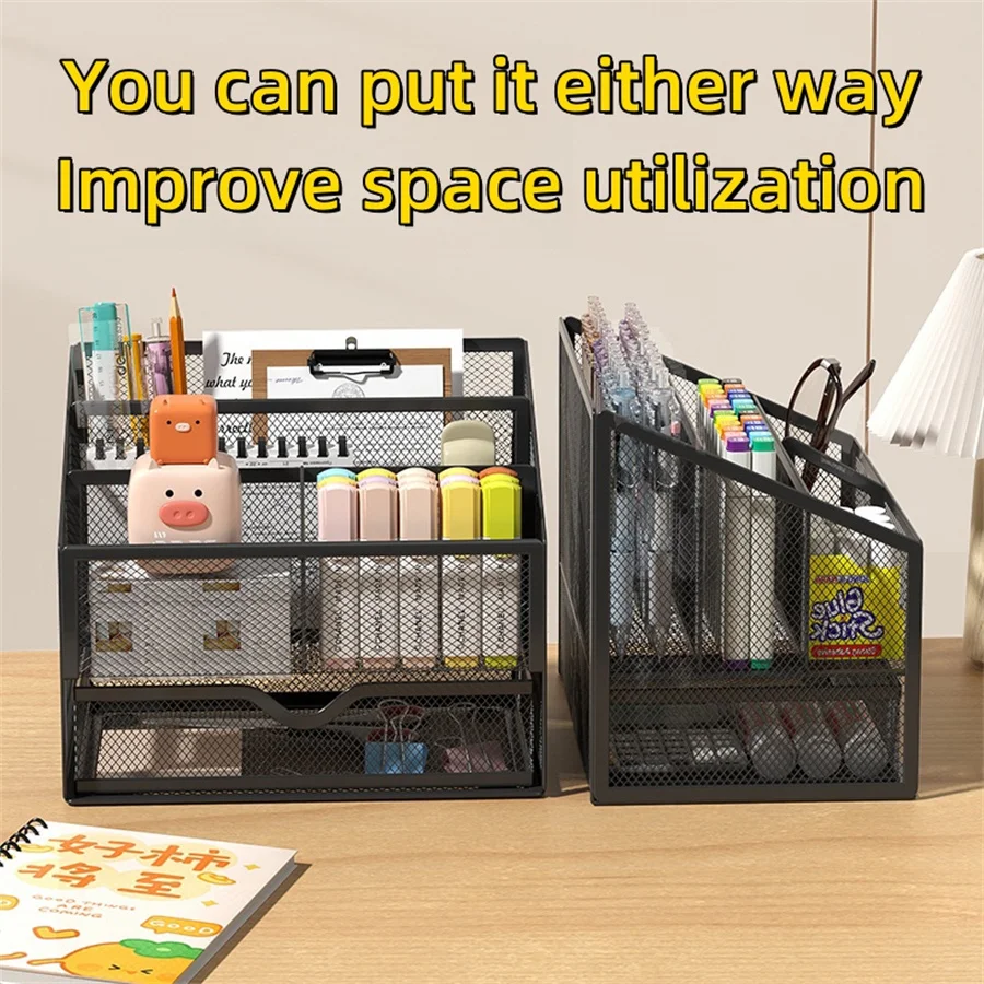 1Pcs Metal Desktop Organizer File Holder Stationery Organizer Metal Shelf Locker Pen Holder, Suitable for Office/School/Any Desk