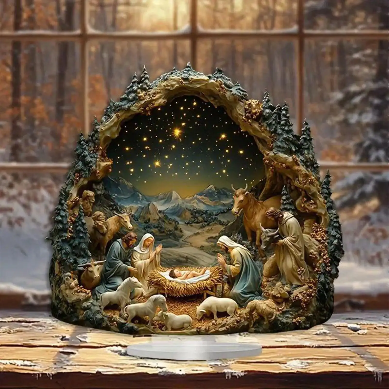 Nativity Scene 2D Nativity Scene Ornament with Base Religious Decor Festive Sign for Desk Shelf Windowsill Mantel Table Home