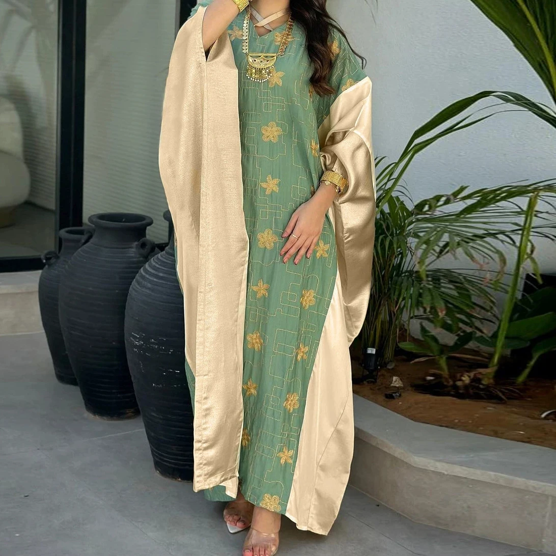 

Arab Dubai Muslim women's embroidery color matching dress fashion-GZXX622