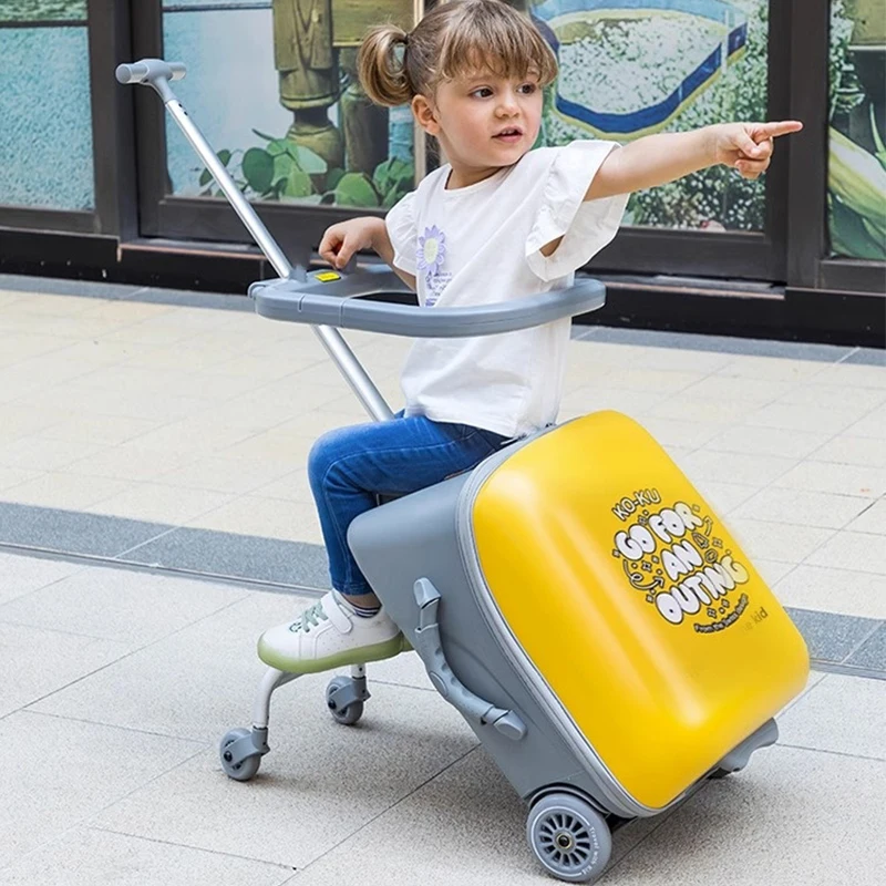 Kids Suitcase Child Seat Pushable and Seatable Travel Large Capacity Trolley Case Luggage can sit in a children's lazy suitcase