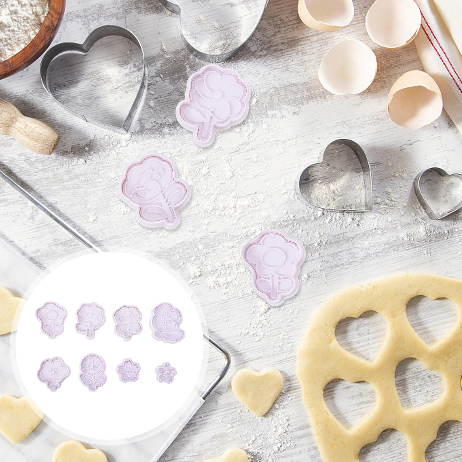 

8Pcs Cookie Molds Pressing Biscuit Molds White Reusable Plastic DIY Baking Mold Tools for Home Use Baking Tools