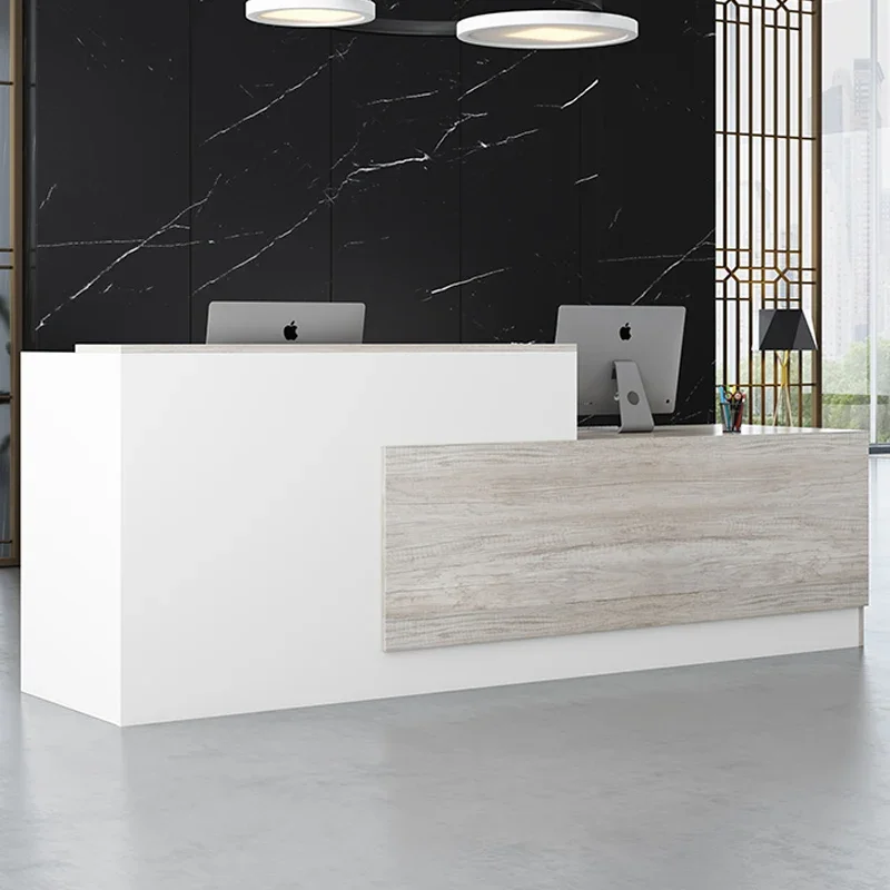 

#Hotel Modern Design Customized logo MFC Wood Counter Front Desk White Office Reception front lobby Table desk