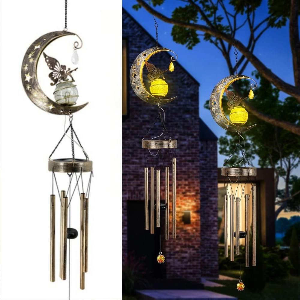 

Solar Wind Chimes Lamp for Outside Metal Wind Chime Light with Moon and Fairy for Garden Courtyard Yard Patio Decor