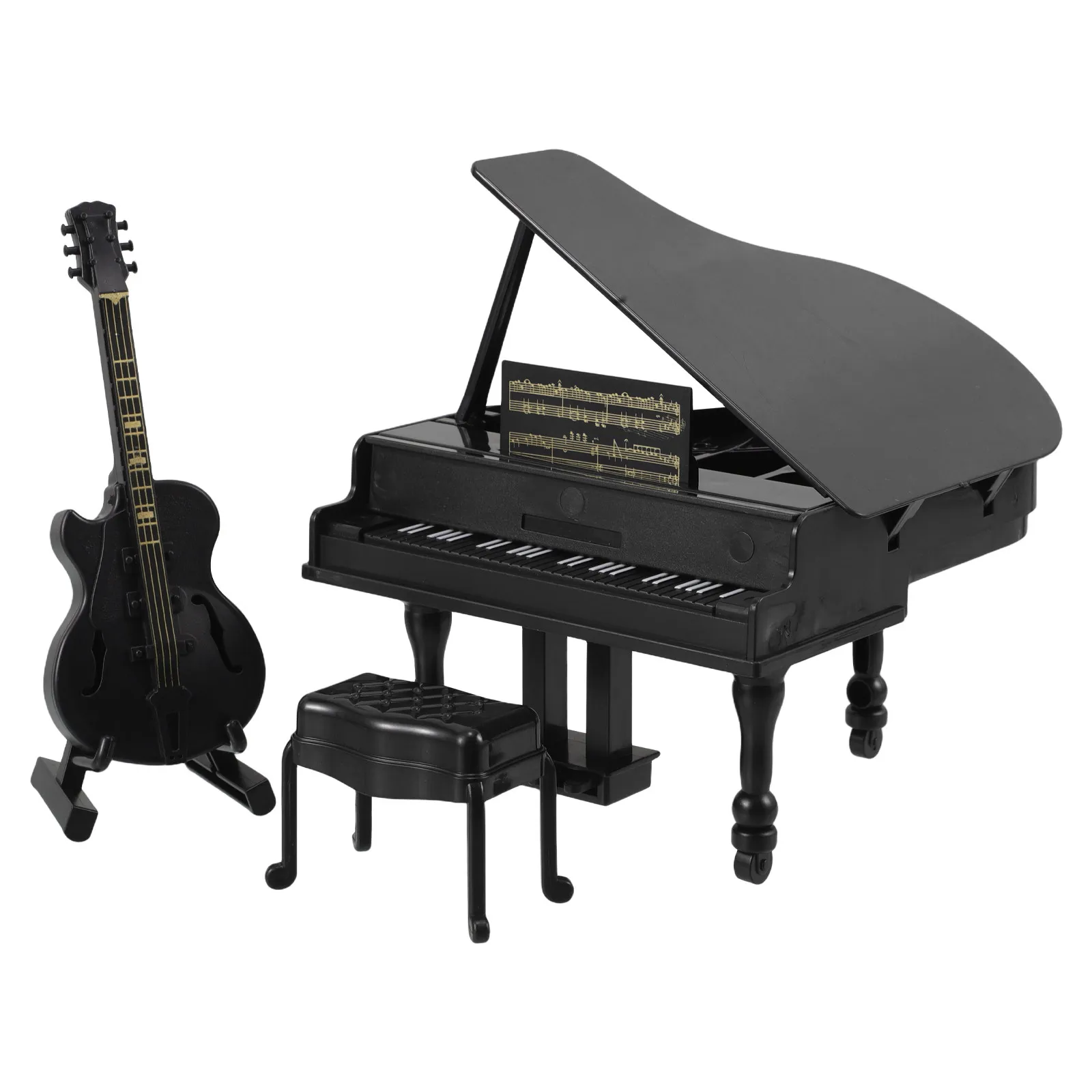

1Set Tiny Grand Piano and Mini Guitar Set Lifelike Crafted Musical Dollhouse Decor Sophisticated Home Miniature Furniture