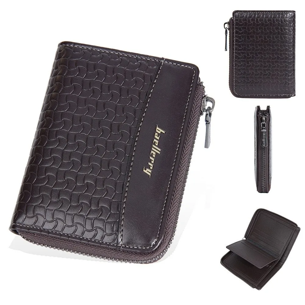 

Leather Men's Short Wallet English Letter Zipper Card Bag Anti-theft Cash Bag Urban Recreational Style Credit Card Case