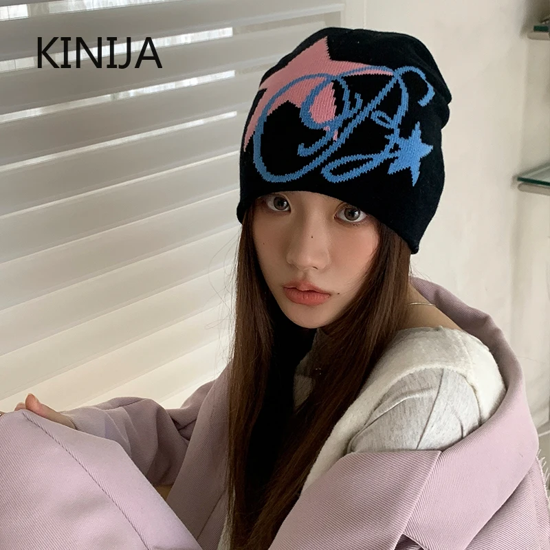 

Winter Knitting Skullies Beanies Hat Men Women Y2k Goth Warm Fashion Take Cold Cap Hip-hop Street Cap Korean Bonnet