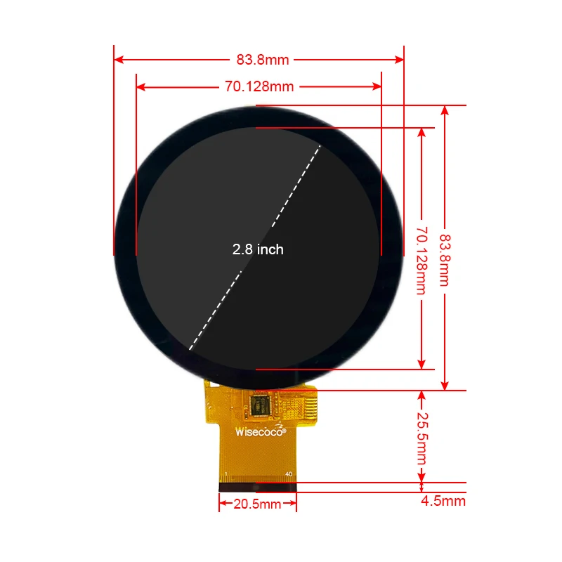 Wisecoco 원형 원형 IPS LCD 디스플레이 터치 스크린, 라즈베리 파이 아날로그 게이지, 자동차 대시보드 RGB 480x480, 2.8 인치