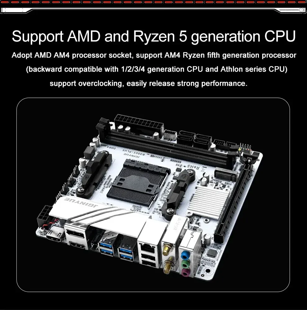 JGINYUE B350I-PLUS/ARGB Motherboard AMD AM4 ITX 2xDDR4 RAM PCI-E
