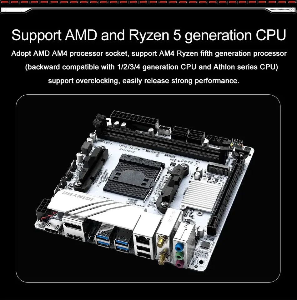 JGINYUE B350I-PLUS/ARGB Motherboard AMD AM4 ITX 2xDDR4 RAM PCI-E