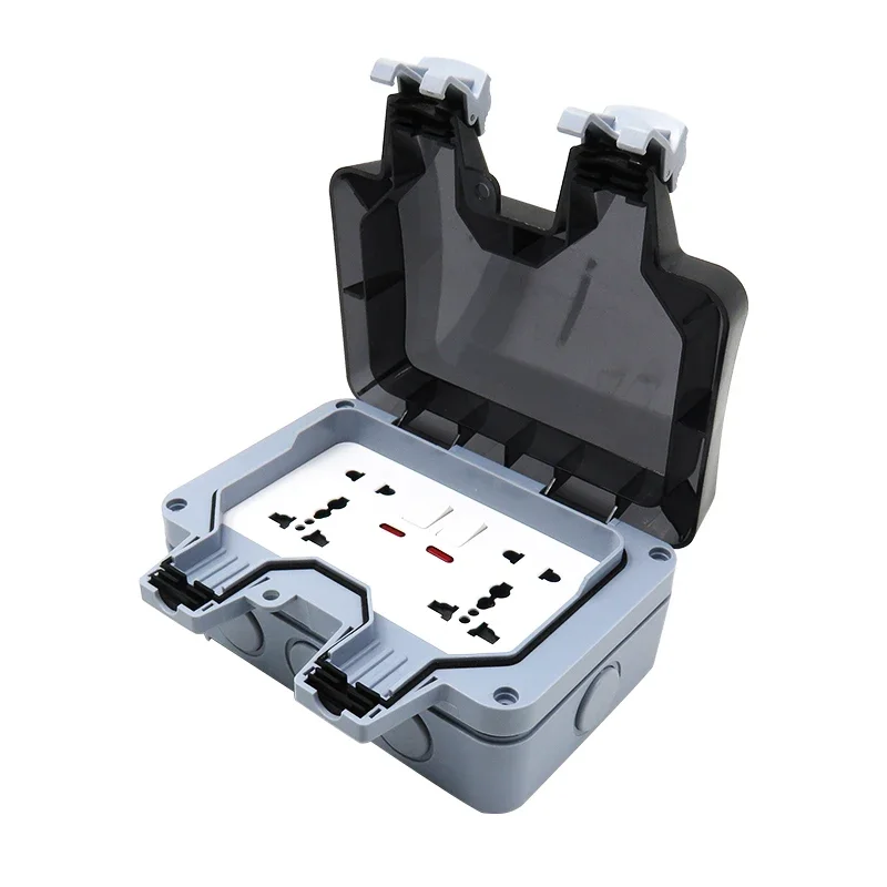 

Waterproof box socket two open two position multi-function five hole charging rainstorm proof surface mounted outdoor bathroom
