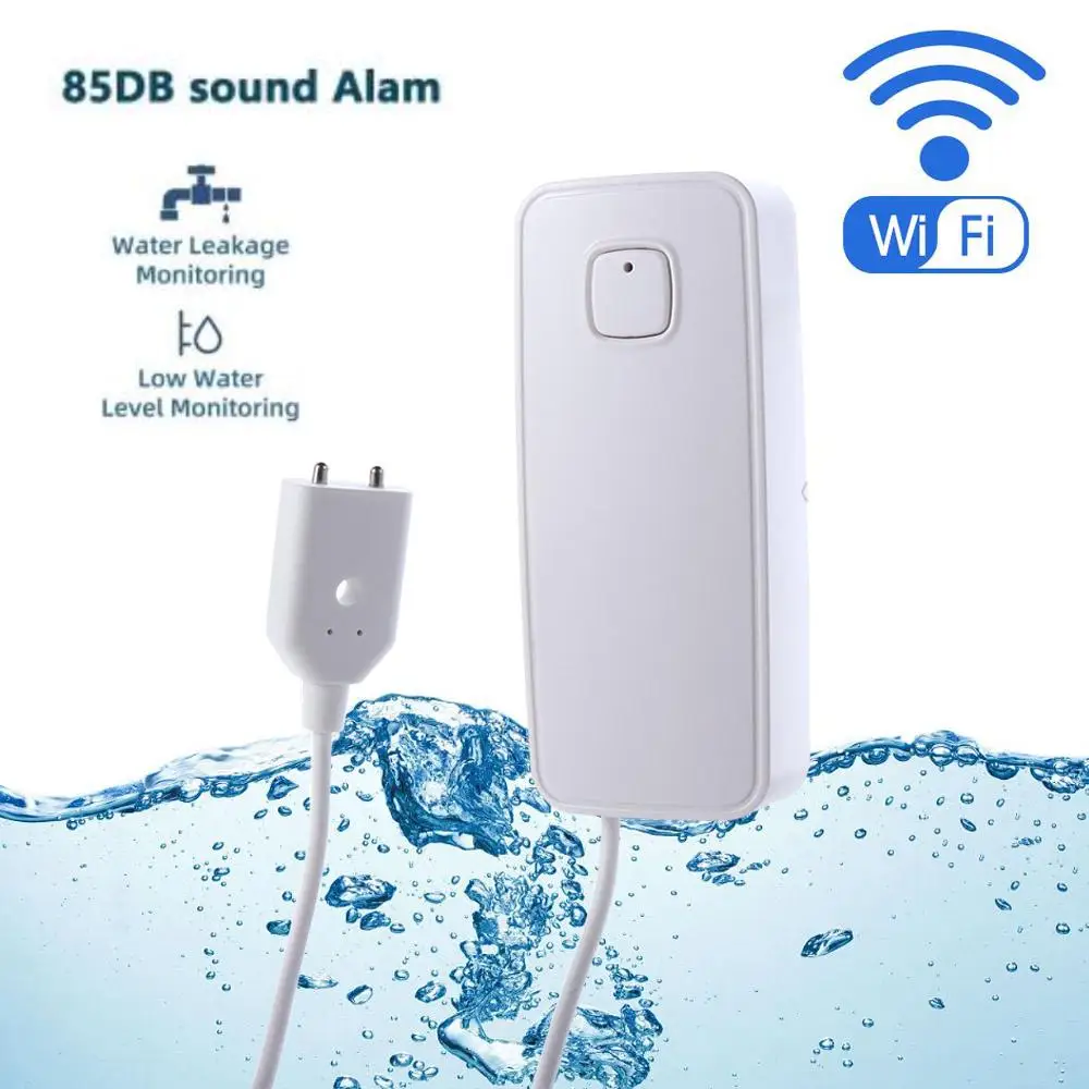 Alarm suara Sensor kebocoran air, Monitor jarak jauh tingkat kebocoran air Wifi detektor kebocoran air Tuya pintar sistem keamanan Alarm air