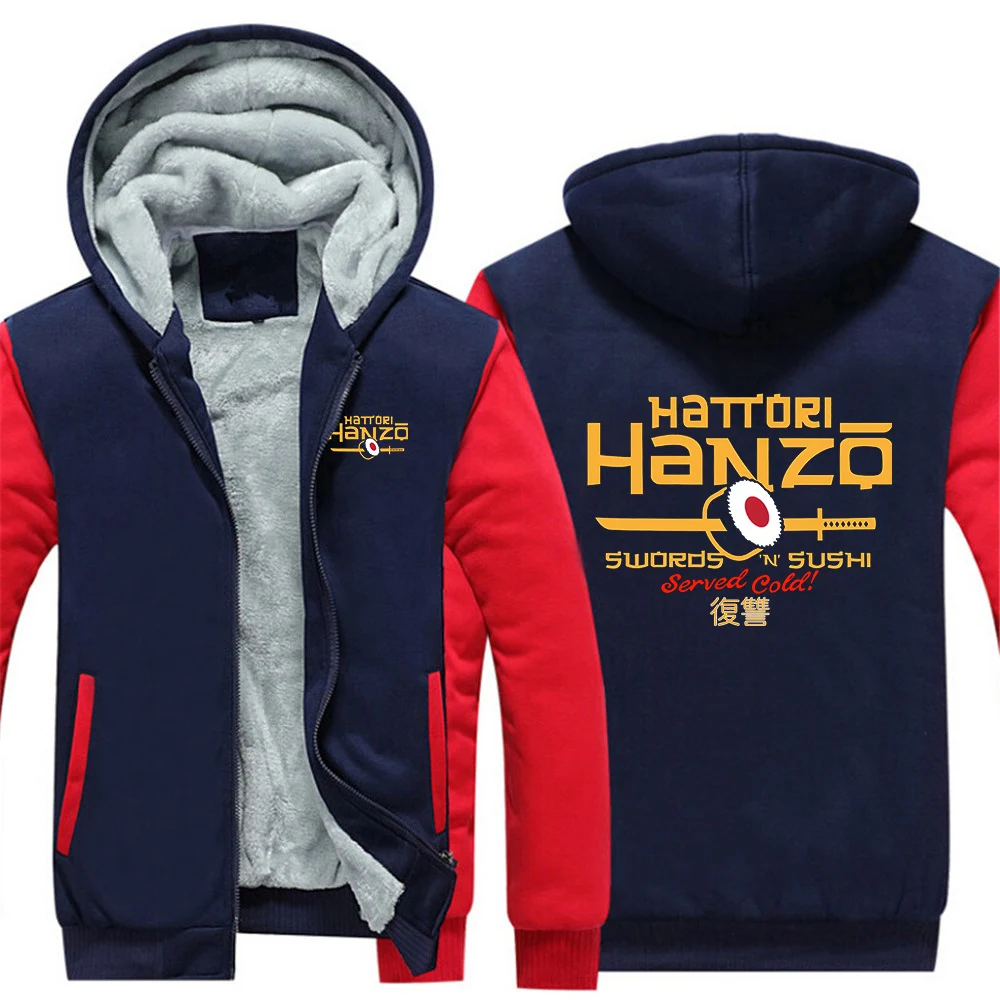 Hattori Hanzo Men's thick pullover with added insulation inside, suitable for winter, featuring a zipper hoodies jacket