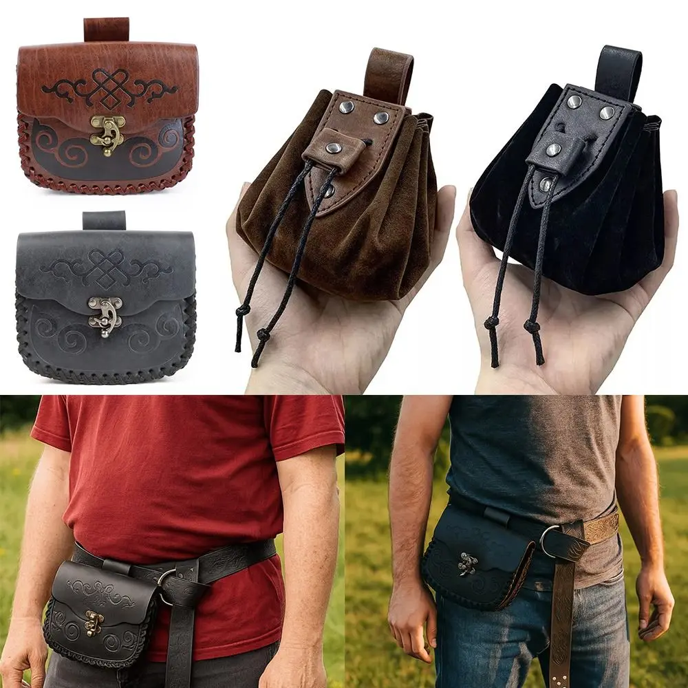 

High-quality Leather Retro Belt Pouch Medieval Design Festival Accessory Coin Purse Viking Style Fanny Pack Cosplay Event