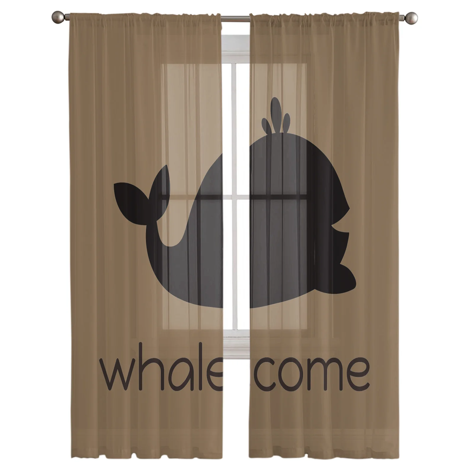 Silhouette Black Whale Brown Background Sheer Curtains for Living Room Kitchen Tulle for Windows Voile Yarn Curtains for Bedroom