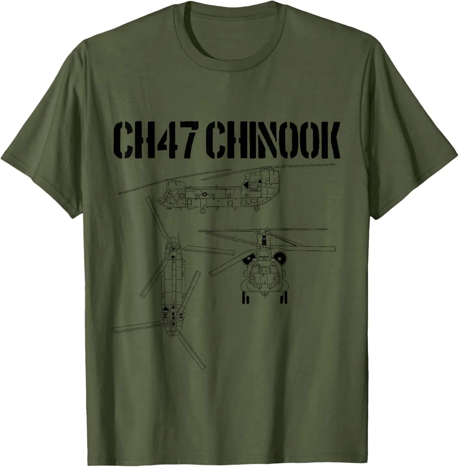 CH-47 Chinook Military Helicopter Schematic T-Shirt 100% Cotton O-Neck Short Sleeve Summer Casual Mens T-shirt Streetwear
