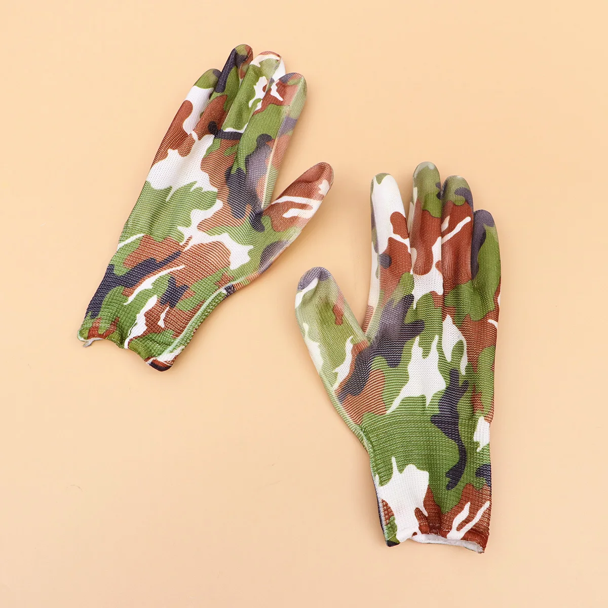 

6 Pairs Printing Gardening Gloves Protective Gloves PU Safety Gloves Hand Protector for Home Public (Camouflage, 21x7cm)