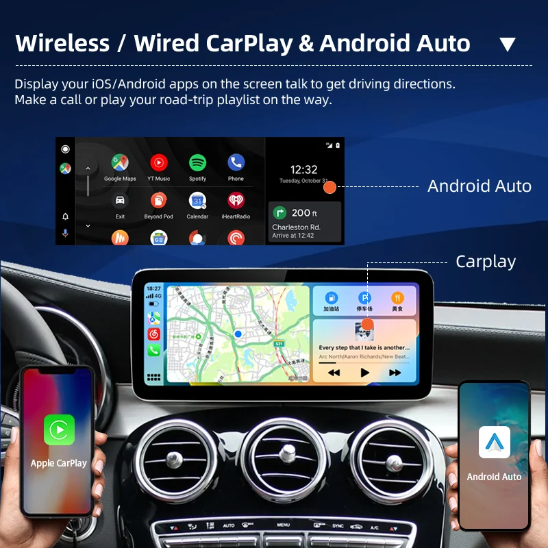 Android 14 Car Multimedia Stereo Radio Player For Mercedes Benz GLK Class X204 2008-2015 Wireless Carplay Touch Screen GPS WiFi