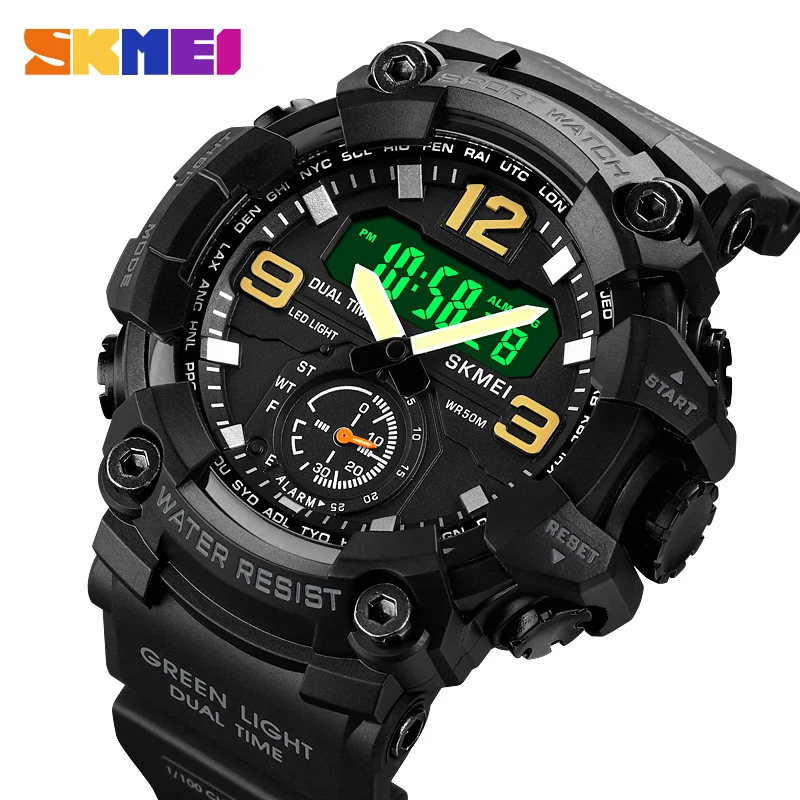 SKMEI Japan Digital Movement LED Light Sport Watch Mens Clock Wristwatch Date Countdown Clock 5Bar Waterproof Men's Watch