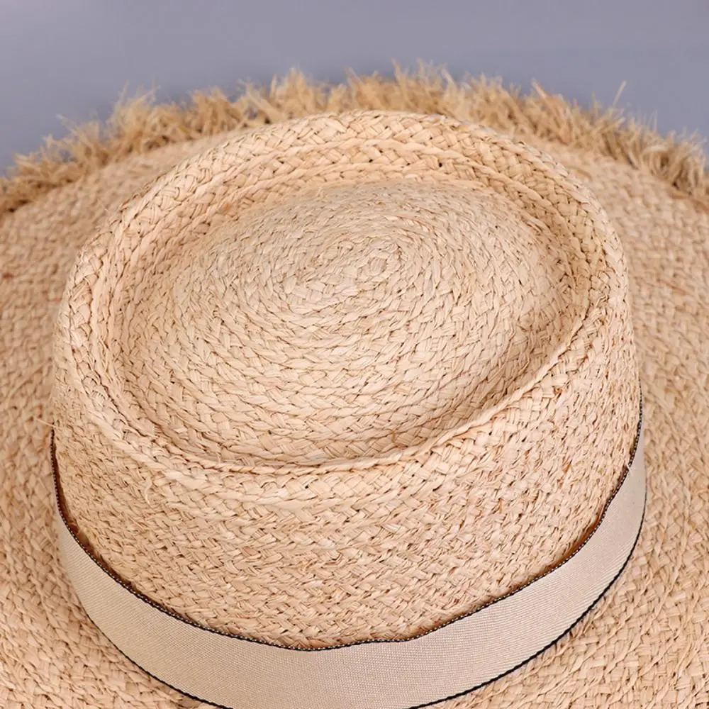 Wide Brim Sun Hats Casual Flat Top Bowknot Straw Hats UV Protection Sun Protection Panama Cap Summer