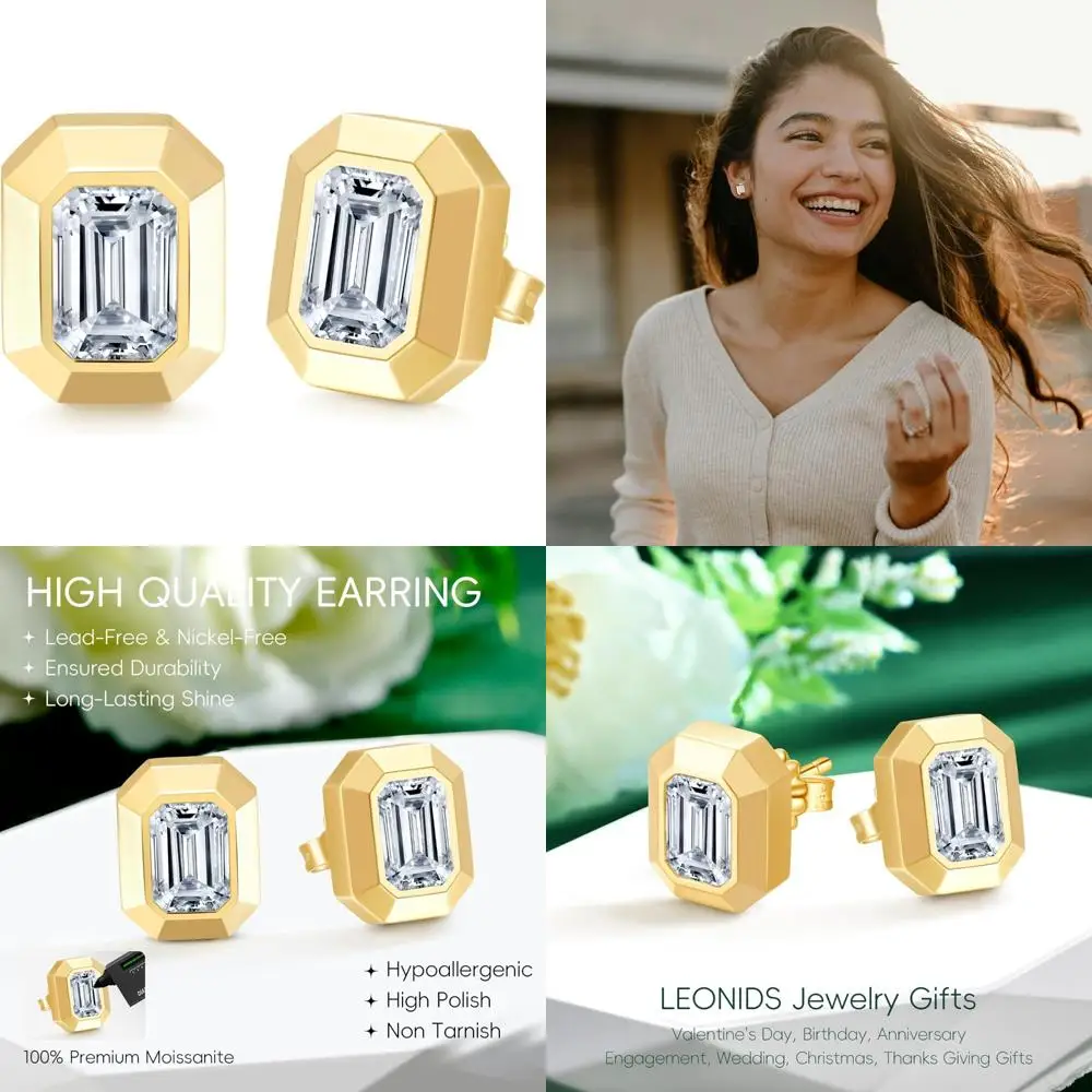 

Женские серьги-гвоздики с муассанитом 1-каратной изумрудной огранки | Длительные серьги из стерлингового серебра 925 пробы D Color VVS1 Clarity из золота 14 карат