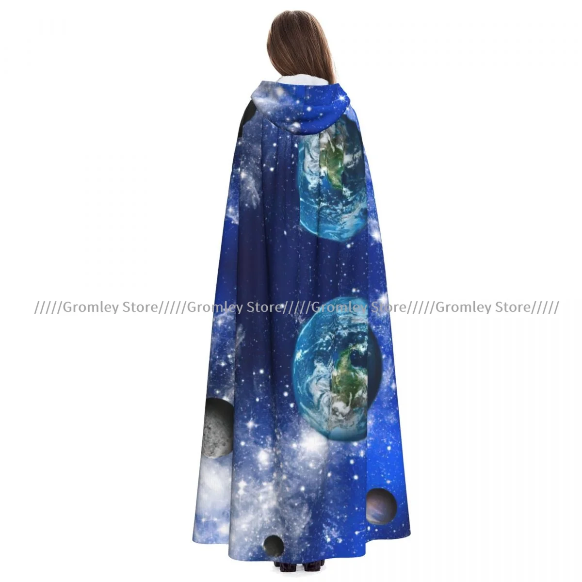 Planet And Galaxy Stars In Space Witch Cloak Hooded Cosplay Costume Halloween Adult Long Party Cape