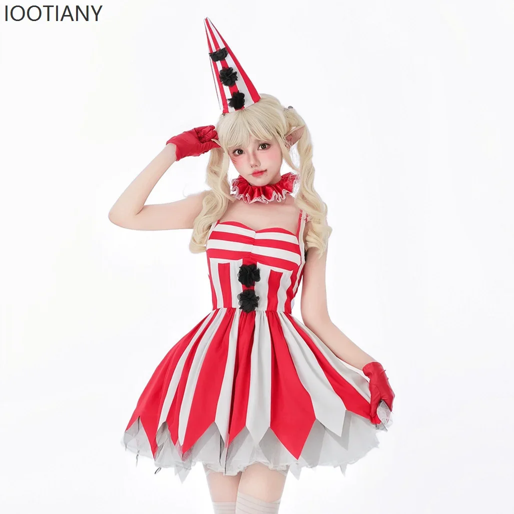 

CosplayHalloween Circus Clown Costume Women's Evil Clown Doll Red Horror Dress Carnival Party Stage Funny Clown Role Play Costum