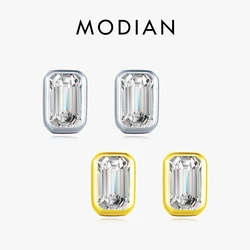 Modian Exquisite 925 Sterling Silver Emerald Cut AAAAA Zirconia Stud Earrings For Women Wedding Statement Fine Jewelry Brincos