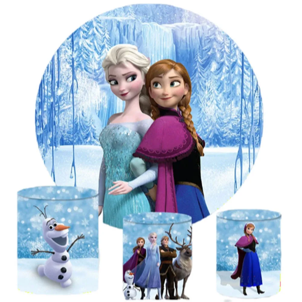 Disney Frozen Round Backdrop 3 Cylinder Cover Background Photography Baby Shower Girl Birthday Party Dessert Table Decoration