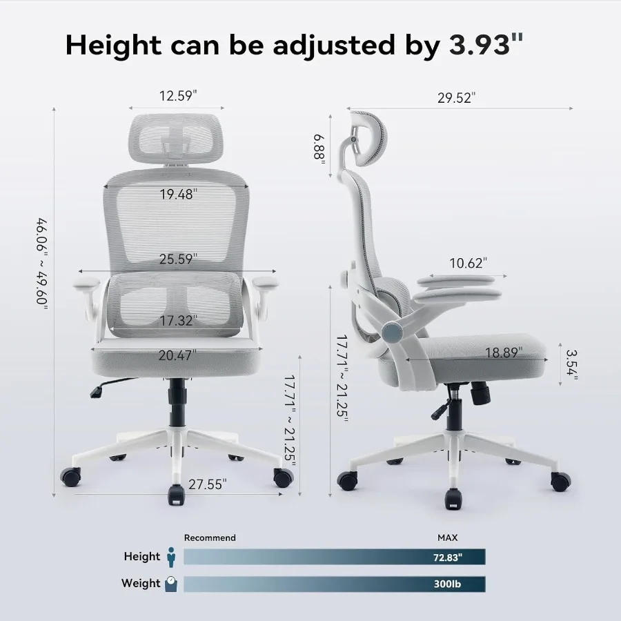 M102C Ergonomic Office Chair High Back Desk Chair with 3D Armrests UpDown Lumbar Support Swivel Computer Task Chair with Adjust