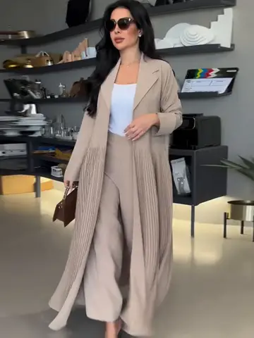 Eid Abaya 바지 2 종 세트, 무슬림 여성 플리츠 롱 로브, 라마단 모로코 두바이 아바야스 카디건, 카프탄 롱 팬츠 2025