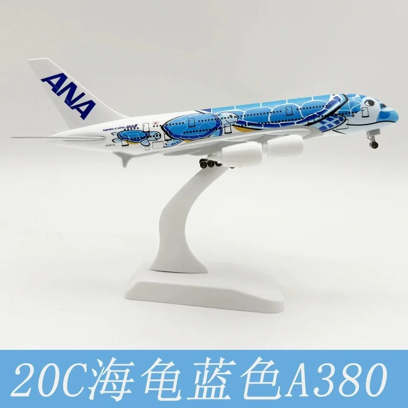 

20cm Alloy Metal Japan Air ANA Airbus A380 Cartoon Sea Turtle Airlines Blue Diecast Airplane Model Plane Aircraft with Wheels
