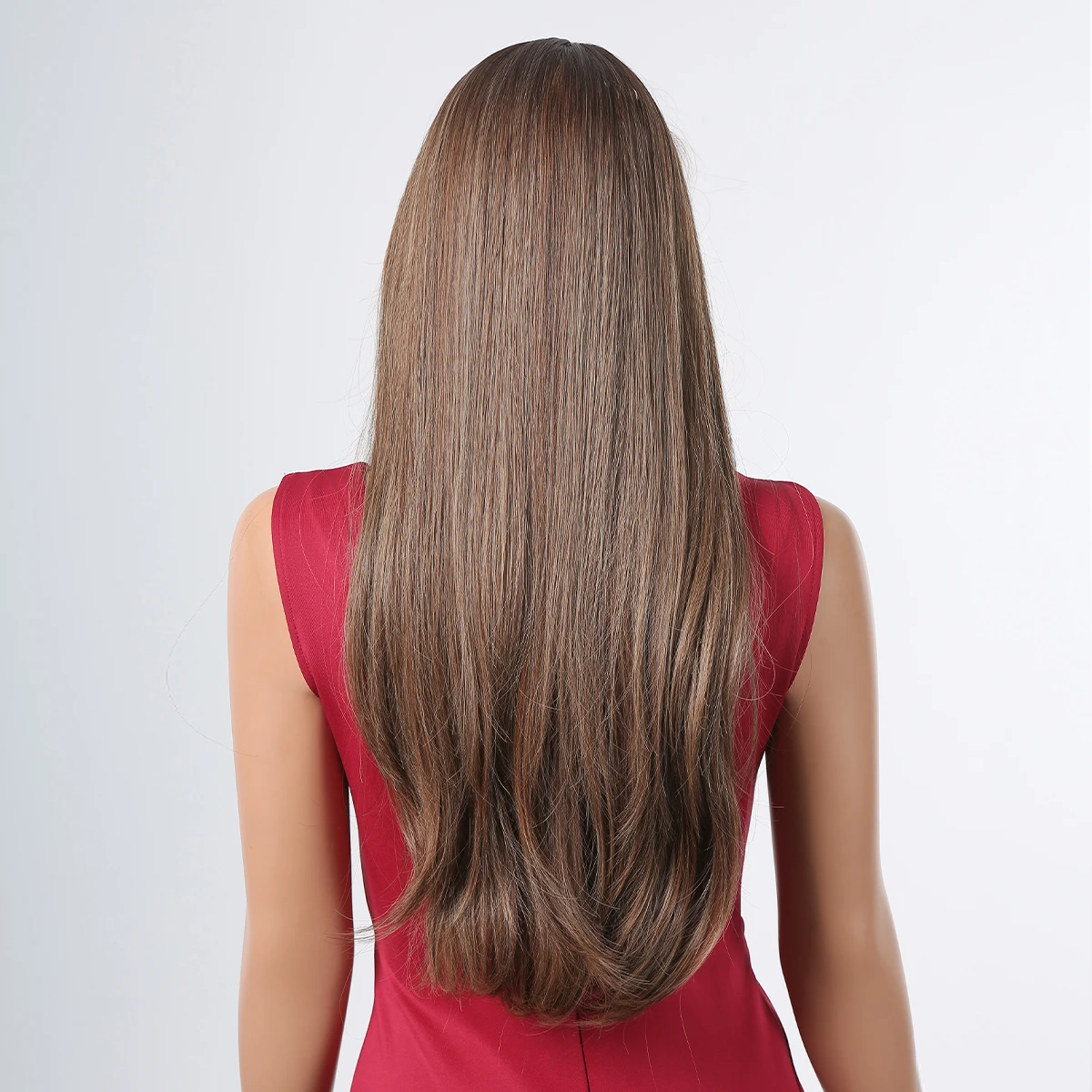 Brown Natural Long Straight Synthetic Hair Wig Middle Part Brown Mixed Color Wigs for Women Daily Party Use Heat Resistant Fiber