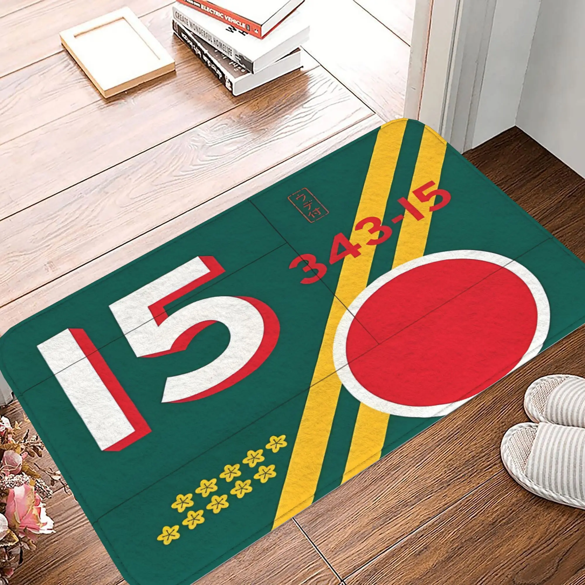 1pcs Shiden Kai Aircraft Marking Doormat Green Background Non Slip Washable Floor Mat Home living room decoration