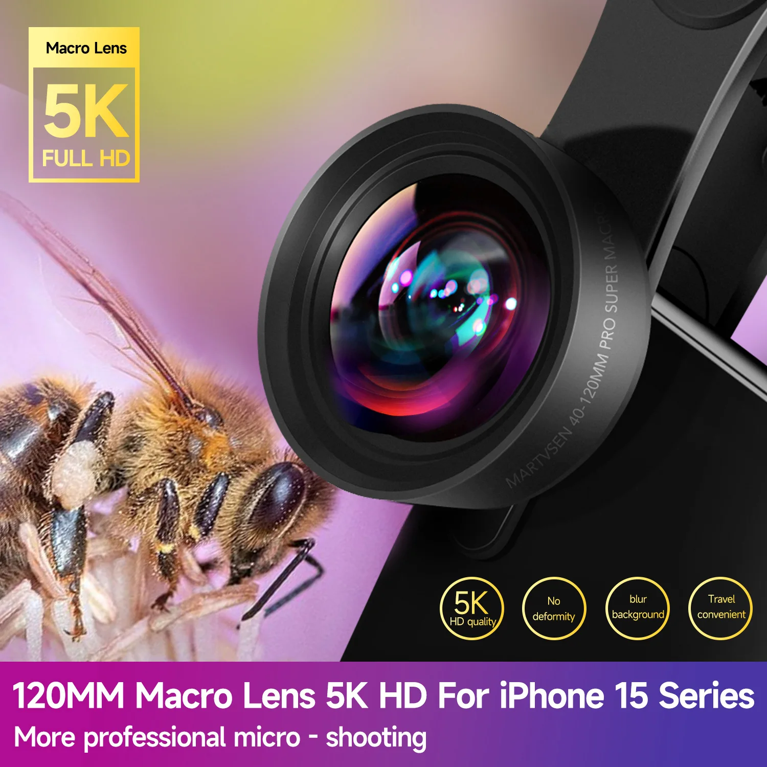 MARTVSEN Obiettivo macro da 120 mm, obiettivo fotografico professionale con clip super macro 5K HD 10x per iPhone Samsung Andriod
