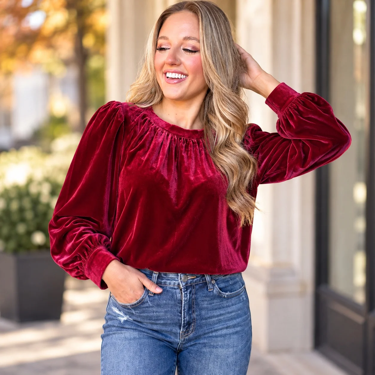 Casual Round Neck Top Regular Length Elegant Commute with Seamless Construction Long Sleeve Blouse for Women Winter Blouse