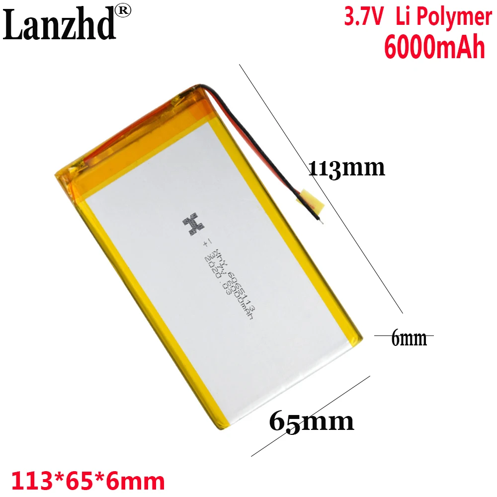 

1-12pcs 3.7V Polymer lithium-ion battery 6065113 6000mAh For mobile power special battery 113*65*6mm