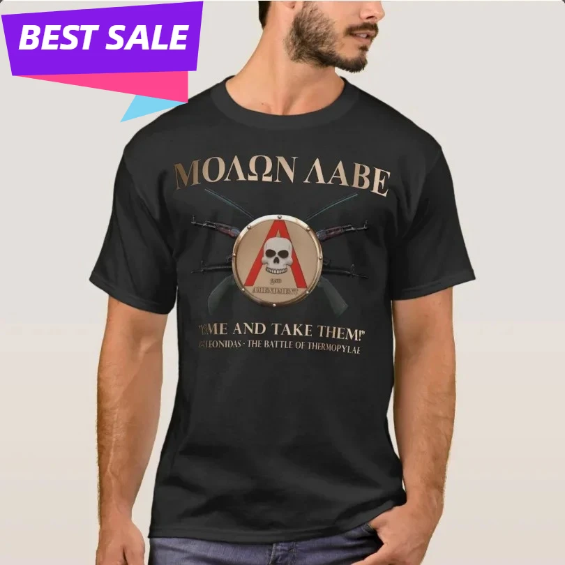 Molon Labe 2nd Amendment Spartan Shield Crossed Gun T-Shirt Short Sleeve Casual 100% Cotton O-Neck Summer Mens T Shirt