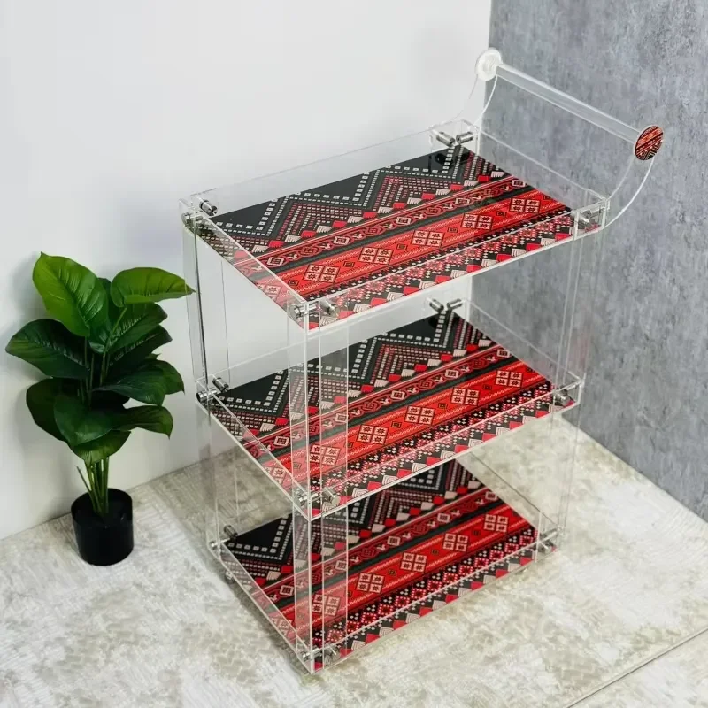 for Acrylic modern bar cart with 4 lockable wheels, transparent service cart with wine rack and glass cup holder, suitable