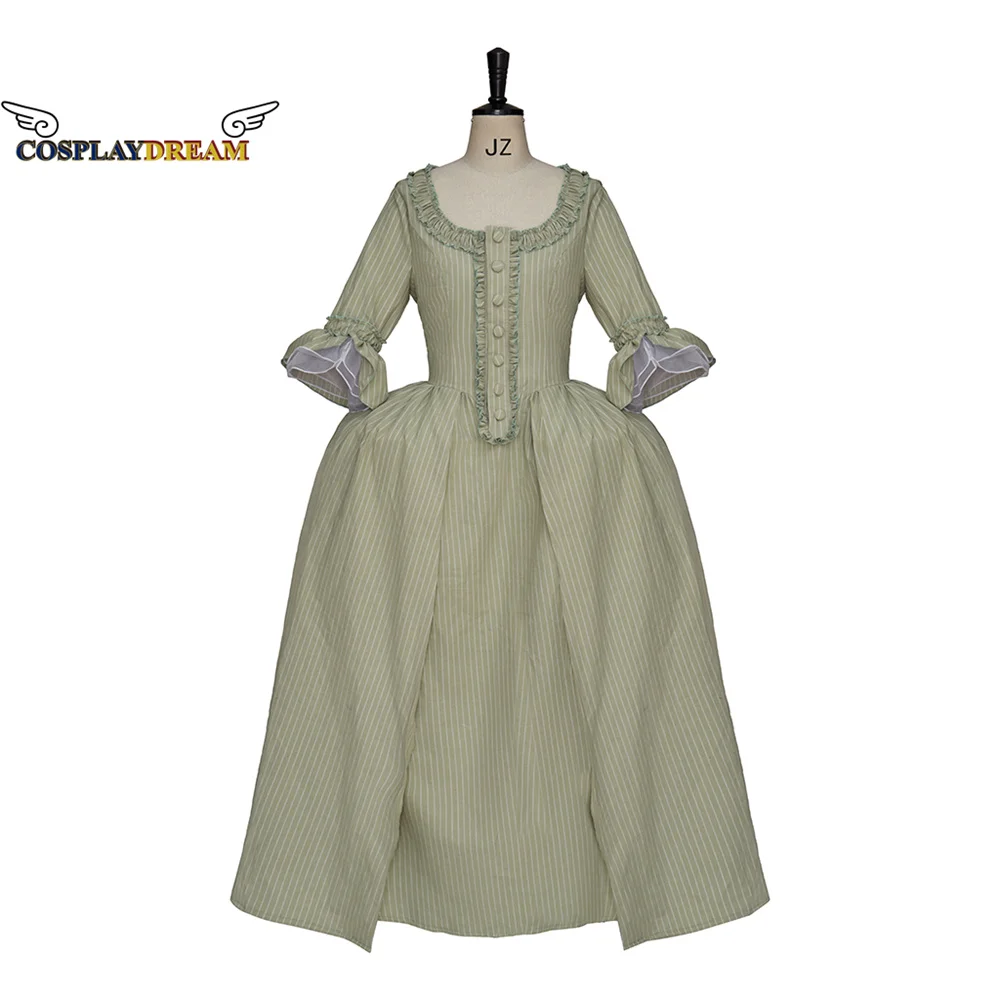 

Rococo Colonial Georgian 18th Marie Antoinette Day Court Gown Dress Green Stripes Europe Historica Medieval Victorian Dress