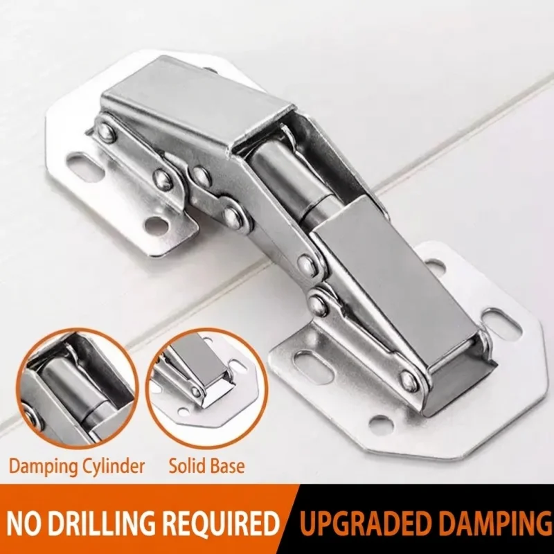 90-degree stainless steel cabinet door hinges without openings, spring hinges, wardrobe hardware damping, hydraulic buffer