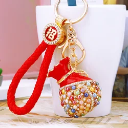Creative Rhinestones Red Lucky Money Bag Keychain Trendy Jewelry Fashion Opal Keyring Bag Car Keys Decoration Accessories