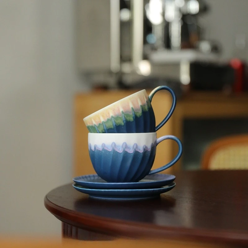 New Japanese Style Landscape Gradient Glaze Painting Kiln Transformation Ceramic Coffee Cups Ceramic Mug Gift Afternoon Tea Cups